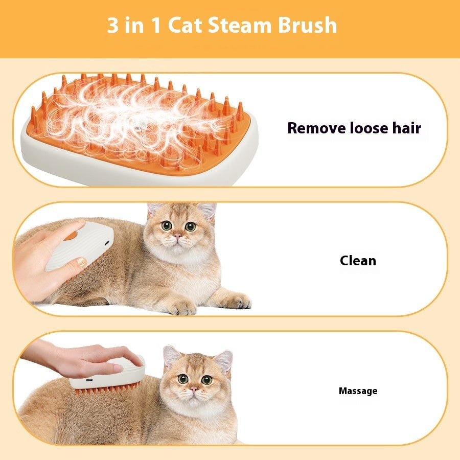USB Rechargeable Pet Steam Brush – Grooming & Massage Comb for Cats & Dogs