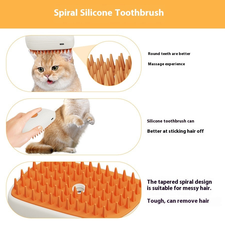 USB Rechargeable Pet Steam Brush – Grooming & Massage Comb for Cats & Dogs