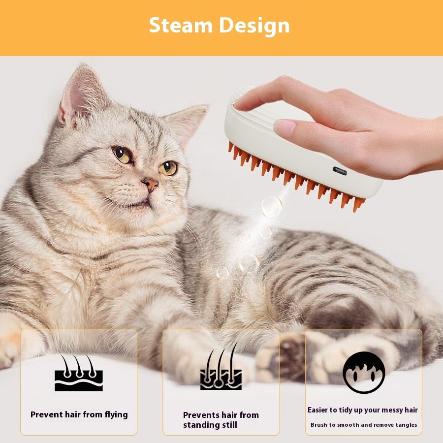 USB Rechargeable Pet Steam Brush – Grooming & Massage Comb for Cats & Dogs